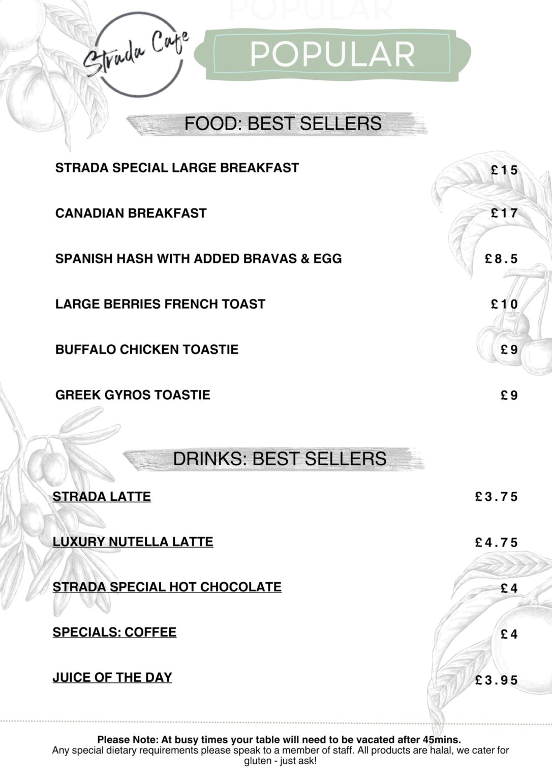 Strada West Menu Menu - Strada Cafe